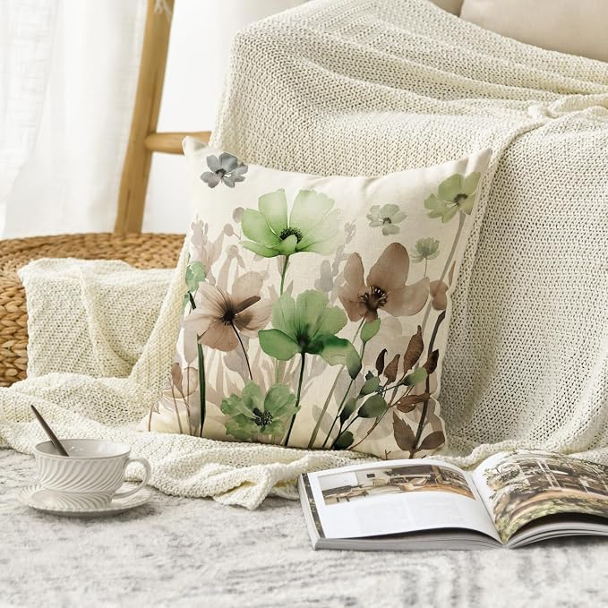 AVOIN colorlife Poppy Flowers Chinoiserie Spring Throw Pillow Cover, 18 x 18 - Image 2