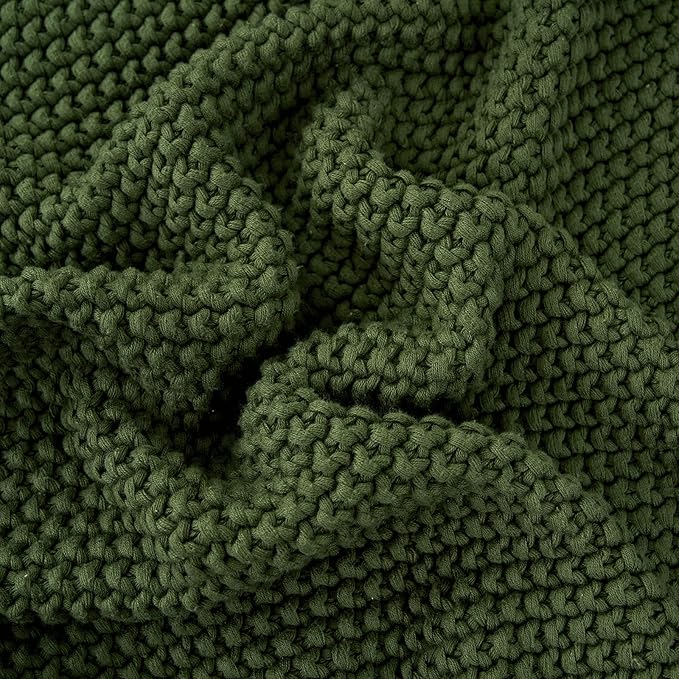 Longhui bedding Chunky Cable Knit Throw Blanket Lightweight Olive Green 100% - Image 4