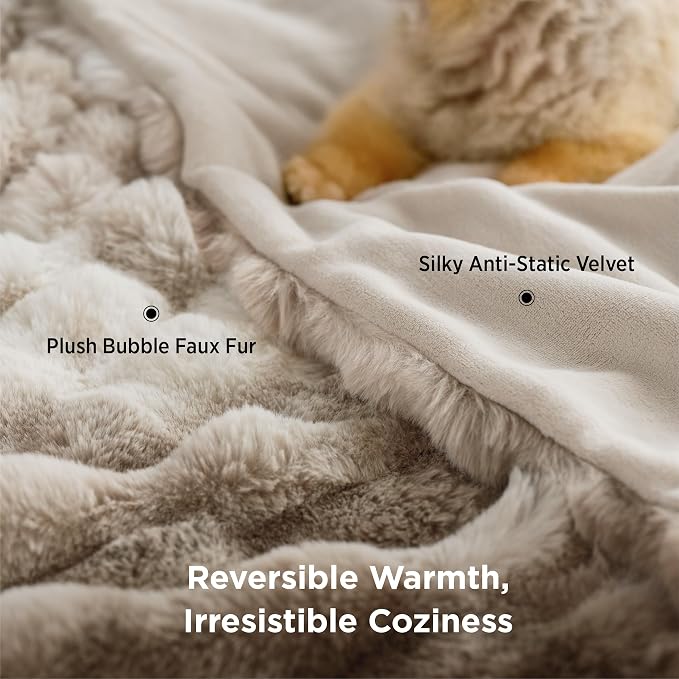 Bedsure GentleSoft Fluffy Fuzzy Tie-dye Taupe Throw Blanket - Image 4