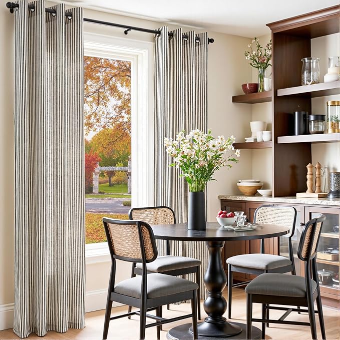 jinchan Linen Curtains for Living Room Black on Beige Striped Curtains for - Image 2