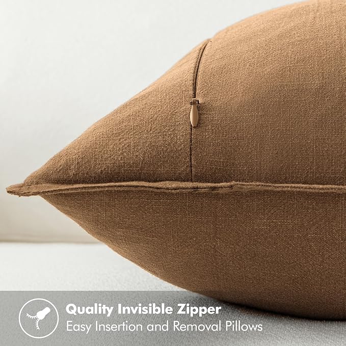 MIULEE Decorative Linen Euro Sham Pillow Covers 22x22 Inch Brown Boho Farmhouse - Image 3