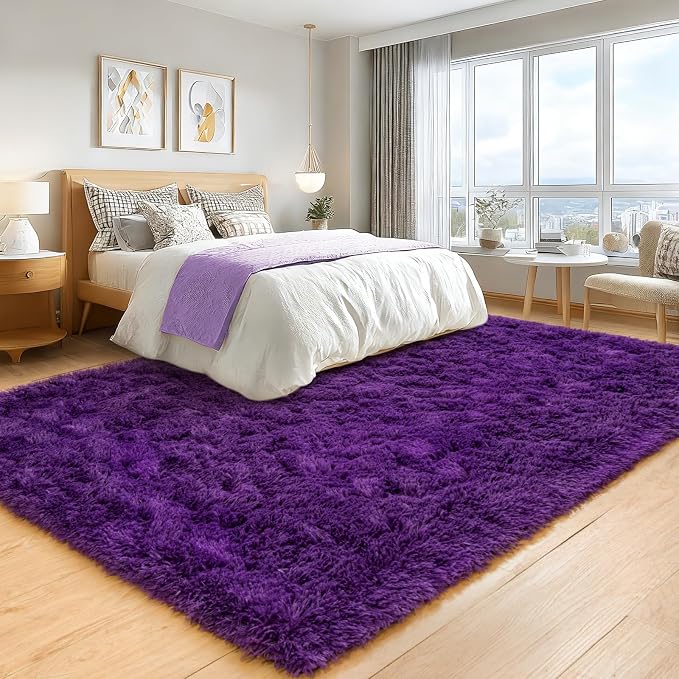 8x10 Area Rugs for Living Room Bedroom, Ultra Soft Fluffy Purple Large Rug - Image 4