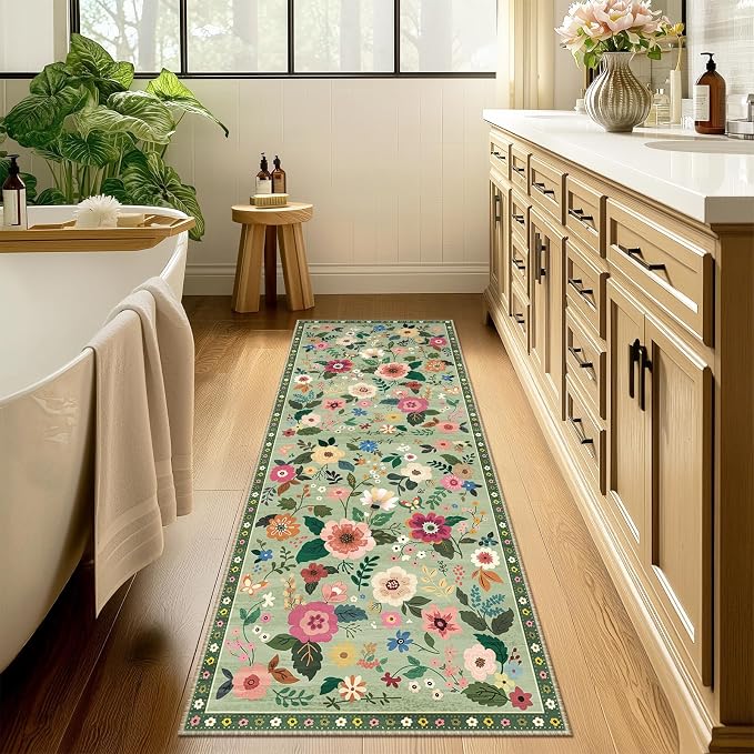 RELEANY Floral Nursery 2x6 Area Rugs Washable Print Boho Cute Carpet Non Slip - Image 9