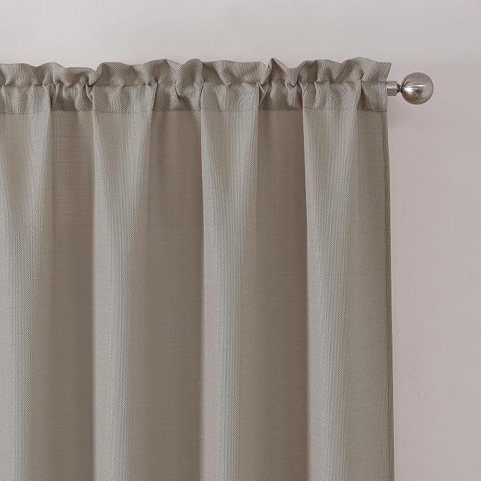 Chyhomenyc Stone Beige Valance for Windows, Faux Linen Slub Textured Semi Sheer - Image 4