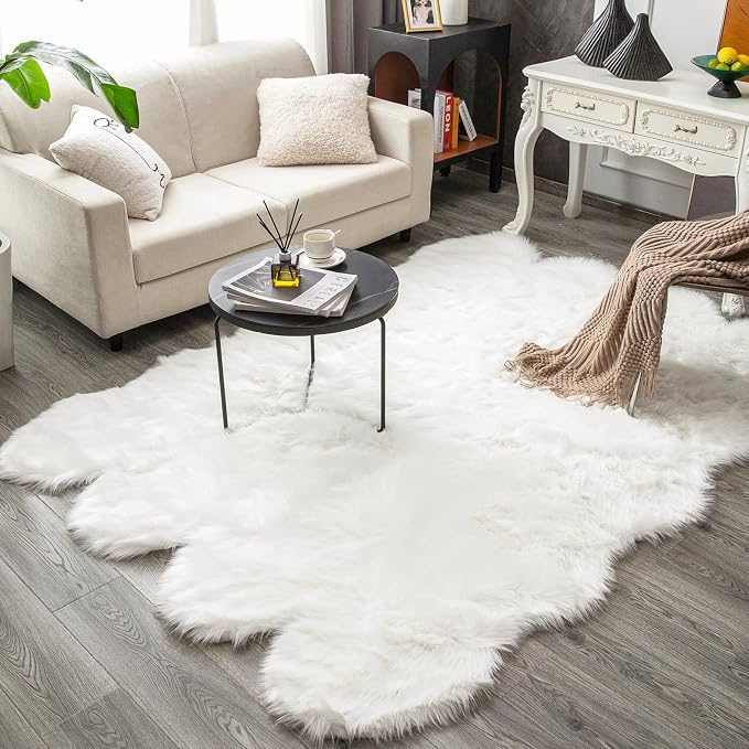 Carvapet 5x7 Faux Sheepskin Area Rug Soft Fluffy White 5 x 7 Plush Fur Carpet by Carvapet