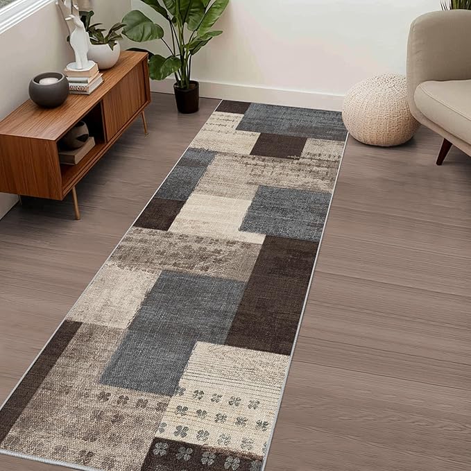 Modern Geometric Patchwork Indoor Runner Rug - Image 3