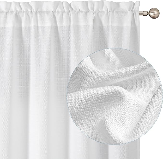 Chyhomenyc White Curtains 96 Inch Length 2 Panels, Faux Linen Textured Semi by Chyhomenyc