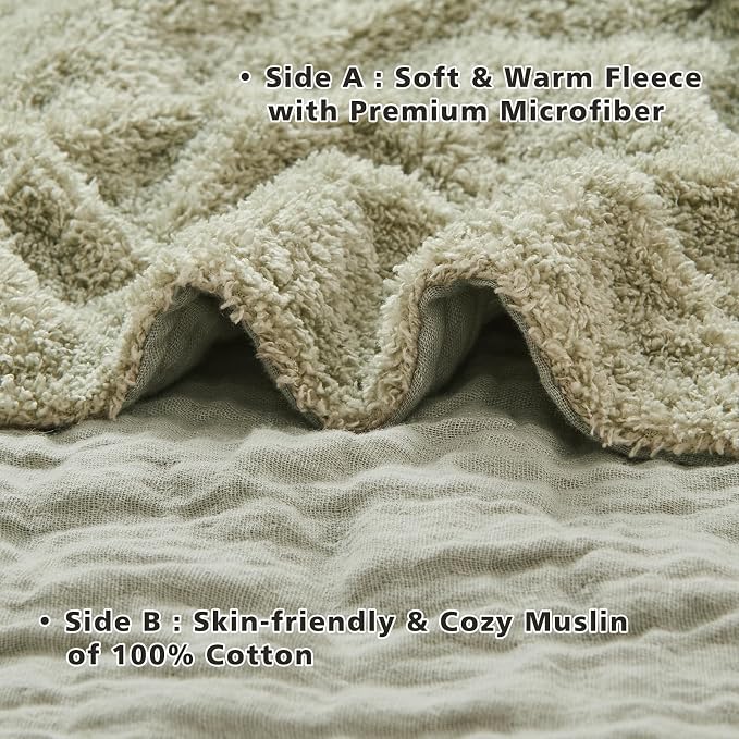 EMME Muslin and Fleece Queen Blanket Reversible - Image 3