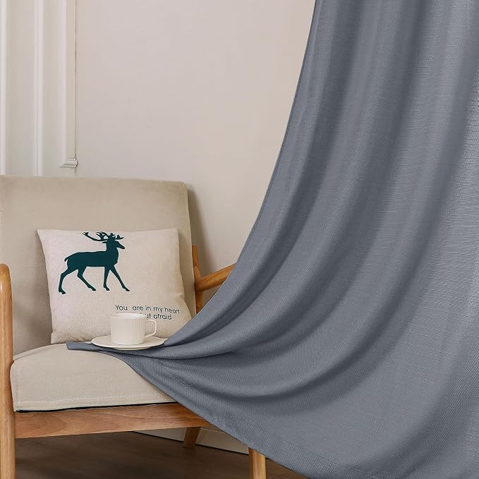 Chyhomenyc Dark Grey Curtains 90 Inch Length 2 Panels Set, Faux Linen Textured - Image 8