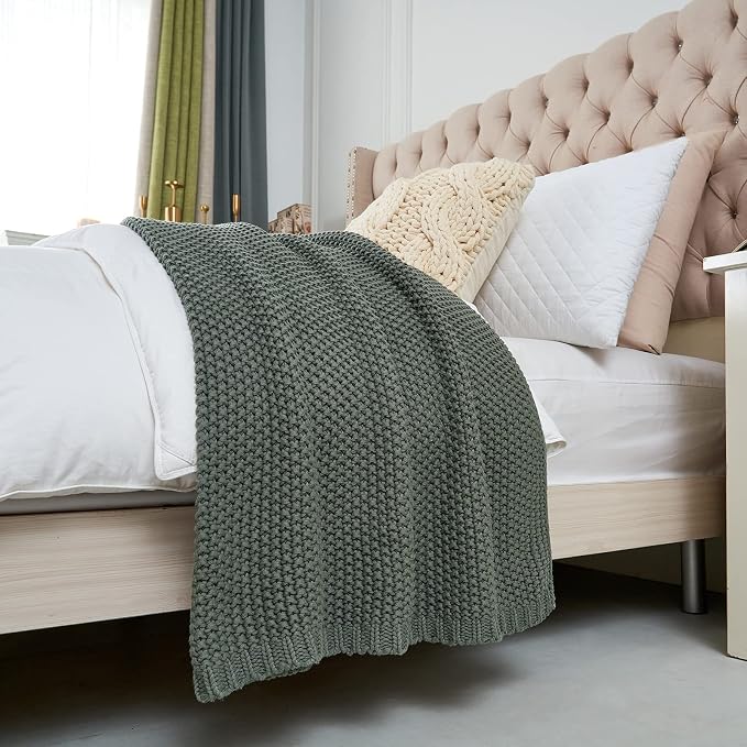 Chunky Cable Knit Throw Blanket Lightweight Grey 100% Organic Cotton Blanket - Image 8