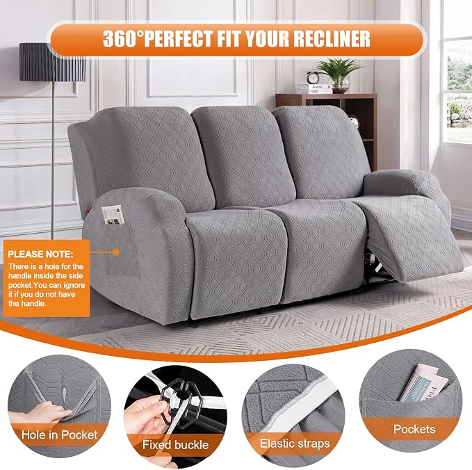 VANSOFY Recliner Cover, 3-Pieces Stretch Reclining Couch Covers - Image 5