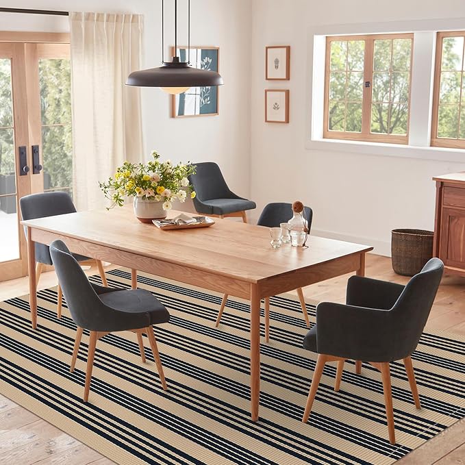 IOHOUZE Black and Tan Striped Rug 5'x7' Indoor Outdoor Rug, Washable Area Rug - Image 2