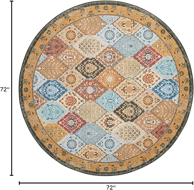 Phantoscope Washable Round Area Rug 6ft Non-Slip, Vintage Boho Rugs - Image 2