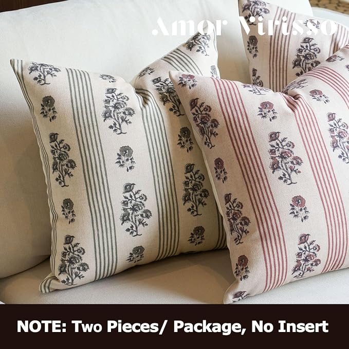 Amor Virisso Floral Throw Pillow Covers 24x24 Set of 2 Block Print Pillow - Image 4