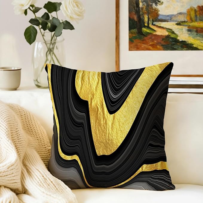 Black and Gold Marble Texture Throw Pillow Covers 18x18 Inch Set of 2, - Image 4