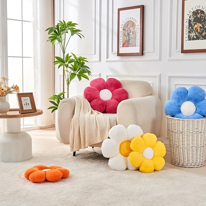 Green Flower Pillow，19.6In Floor Pillow Cushion Flower Shaped Throw Pillow Cute - Image 7