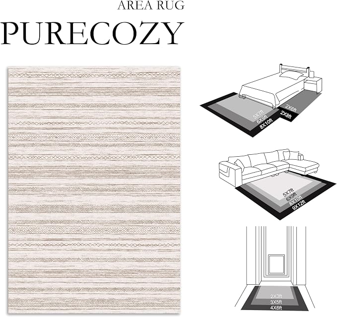 PureCozy Boho Area Rug 6x9 Beige Living Room Large Office Modern Neutral - Image 2