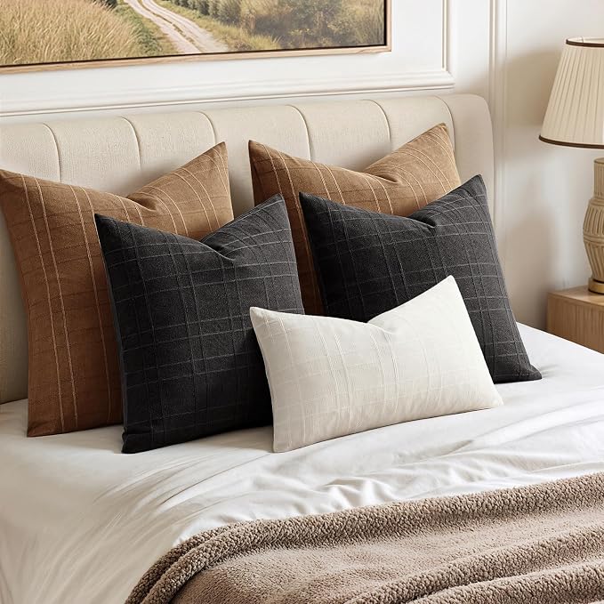 MIULEE Decorative Linen Check Euro Shams Throw Pillow Covers Neutral Farmhouse - Image 3