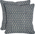 Ridhi Block Print Peacock Blue Pillow Cover 16" x 16" Decorative Couch Pillows by Ridhi