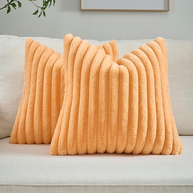 FUTEI Orange Decorative Throw Pillow Covers Set of 2, 26x26 Inch Soft Fluffy by FUTEI