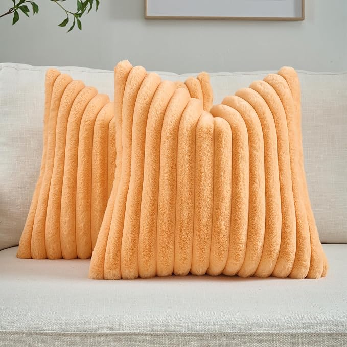 FUTEI Orange Decorative Throw Pillow Covers Set of 2, 20x20 Inch Soft Fluffy by FUTEI