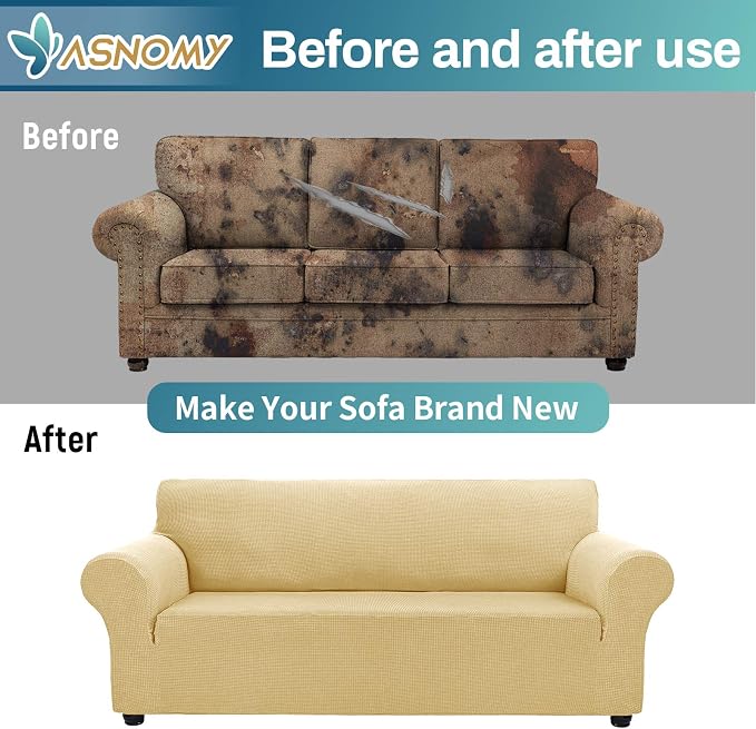 Asnomy Couch Covers for 3 Cushion Couch Stretch Sofa Covers Slipcovers - Image 6
