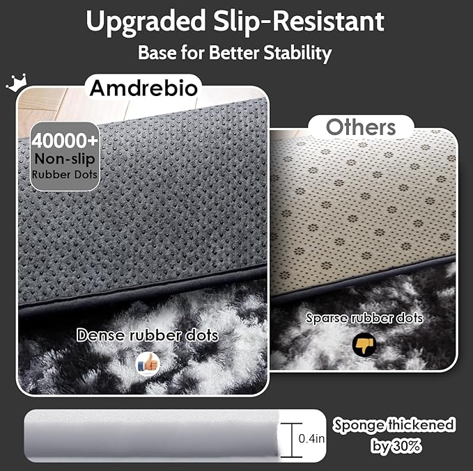 Amdrebio Black White Grey Rugs for Bedroom Living Room Decor, Fluffy Fuzzy - Image 5