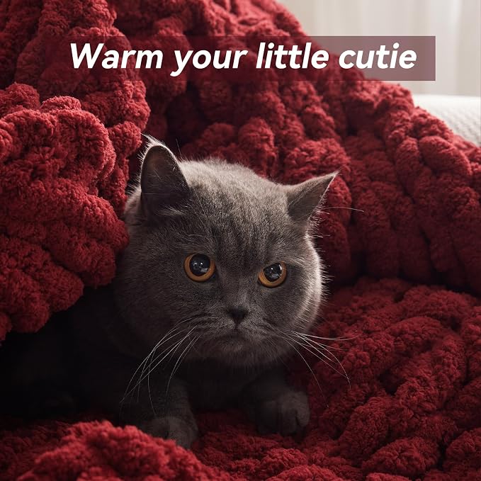 Negwoo Chunky Knit Throw Blanket, Handmade Red Crochet Big Thick Blanket - Image 4