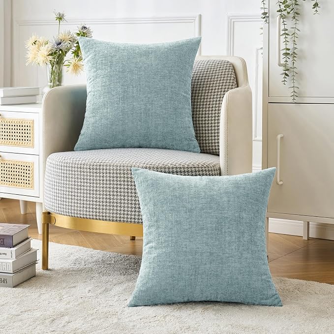 MIULEE Pack of 2 Light Blue Throw Pillow Covers 24x24 Inch Soft Chenille Pillow - Image 5