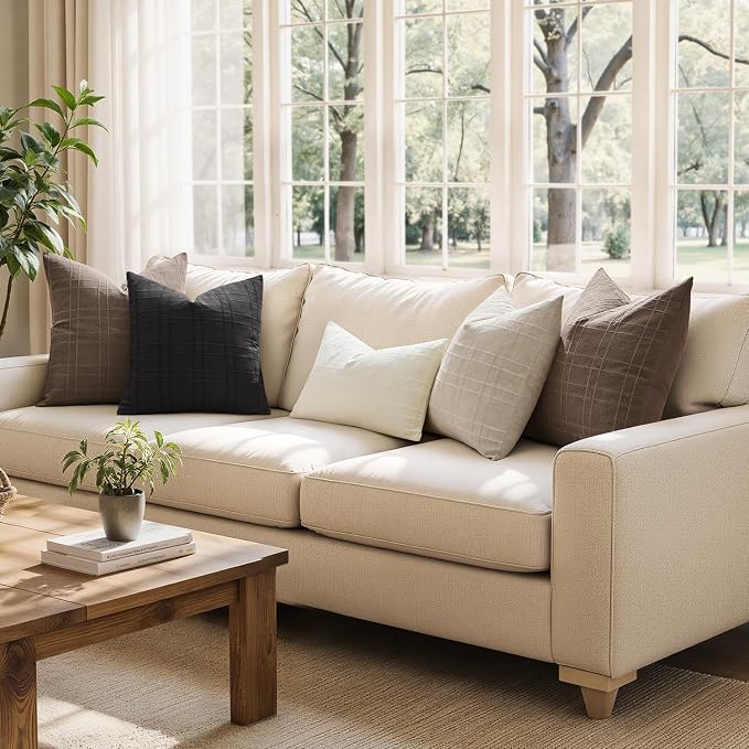 MIULEE Decorative Linen Check Throw Pillow Covers Neutral Farmhouse Vintage - Image 4