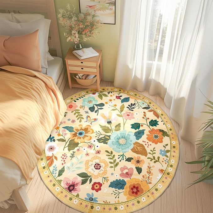 RELEANY Floral Nursery 8ft Area Rugs Washable Print Boho Cute Carpet Non Slip - Image 9