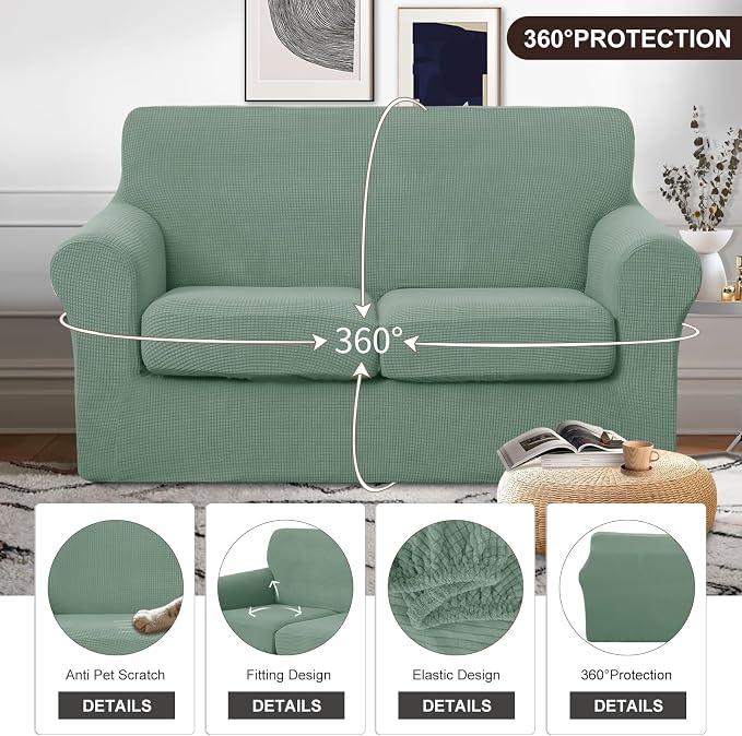U-NICE HOME 3 Pieces Stretch Loveseat Couch Cover Sofa Cover Washable Sofa - Image 4