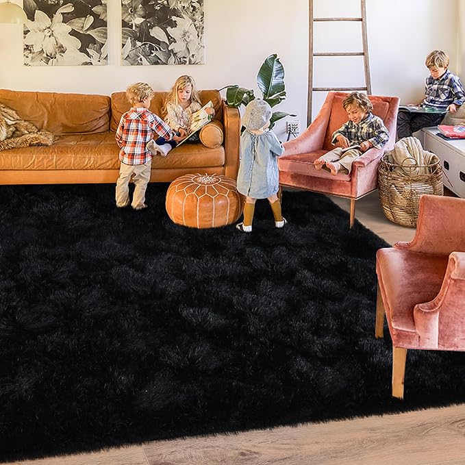 Rugs for Living Room 6x9, Soft Shaggy Modern Shag Black Area Rug for Bedroom - Image 6