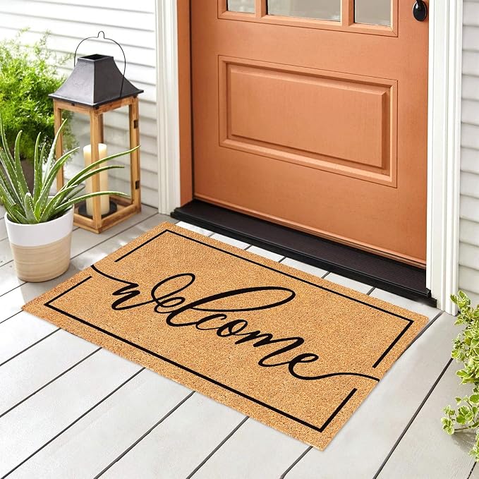 JarThenaAMCS Welcome Mat Natural Coir Door Mat Rustic Brown Welcome Floor Mat - Image 3
