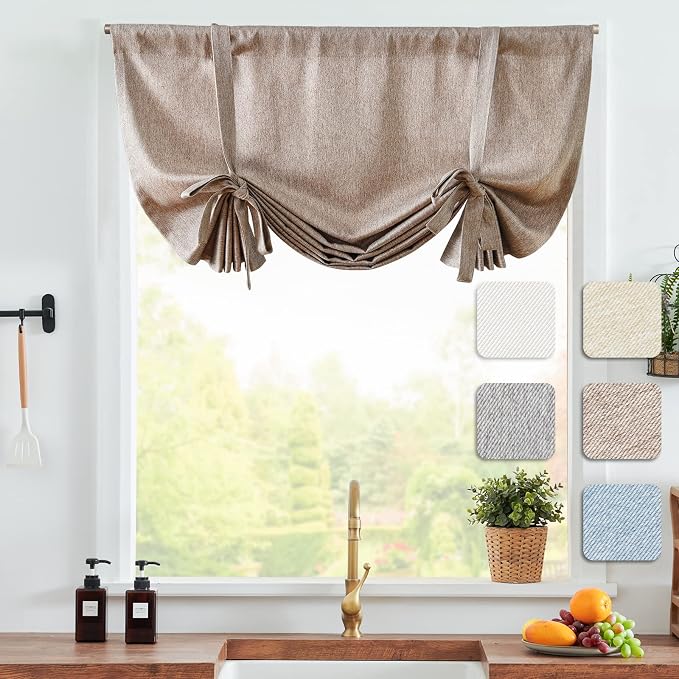JINCHAN Twill Weave Valance Curtain 45 Inch Tie Up Shade Faux Linen Valance - Image 2