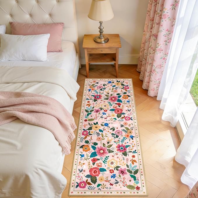 RELEANY Floral Nursery 2x5 Area Rugs Washable Print Boho Cute Carpet Non Slip - Image 3