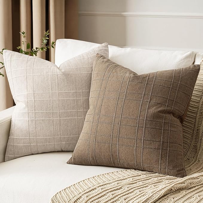 MIULEE Decorative Linen Check Throw Pillow Covers Neutral Farmhouse Vintage - Image 3