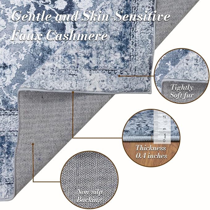 Area Rug 9×12, Large Vintage Boho Rug, Ultra-Soft Low Pile, Non Slip, Stain - Image 4