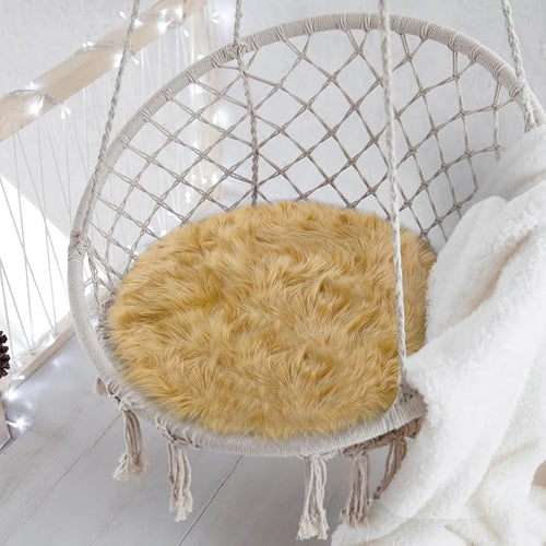 15.7 Inches Mini Khaki Round Faux Fur Sheepskin Area Rug, Fluffy Small Circle by TENNOLA