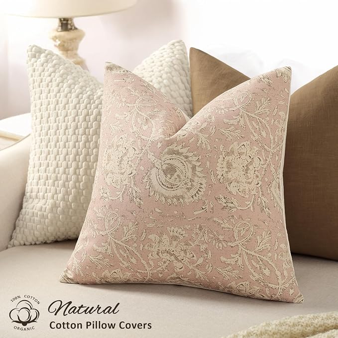 Vintage Floral Print Throw Pillow Covers 16x16 Set of 2 Neutral Modern - Image 2