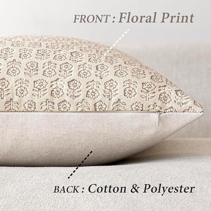 Foindtower Set of 2 Decorative Vintage Floral Print Throw Pillow Covers Neutral - Image 2