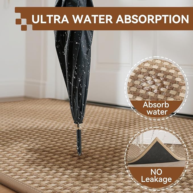 Front Door Mat 31''x47'', Absorbent Dirt Resist Washable Non Slip Low-Profile - Image 4