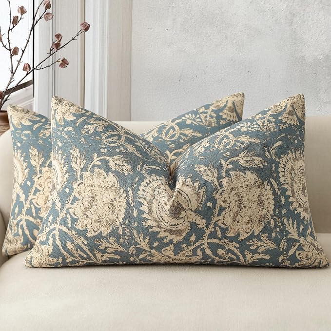 Vintage Floral Print Throw Pillow Covers 12x20 Set of 2 Neutral Modern by DKwizme
