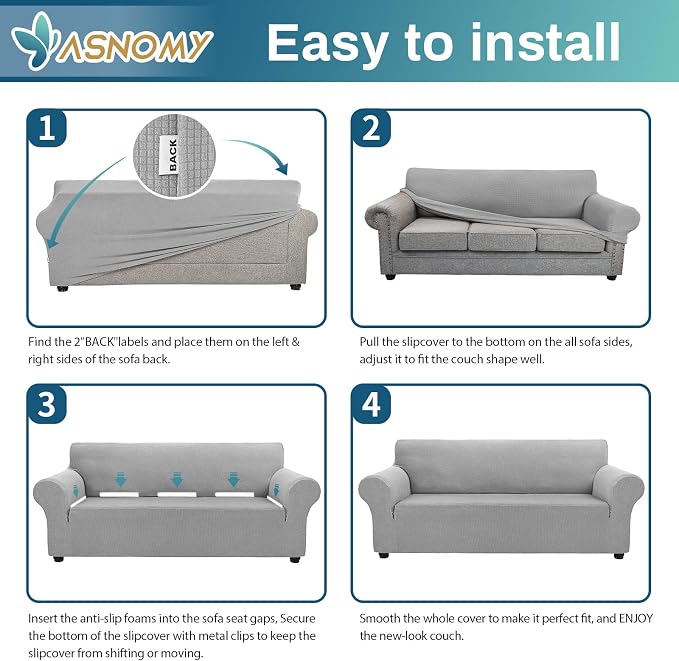 Asnomy Sofa Covers for 2 Cushion Couch Stretch loveseat Covers Slipcovers - Image 6
