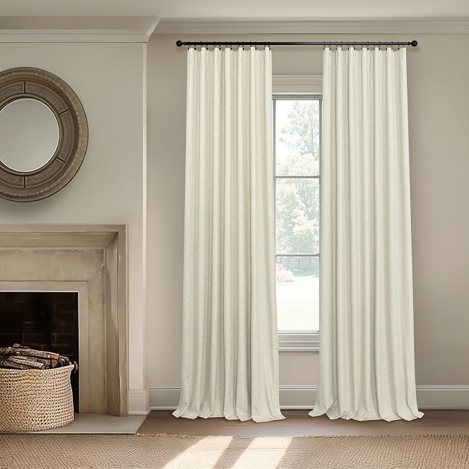 Thick Linen Blackout Curtains 104 Inches Long 2 Panel Set Custom Length - Image 7