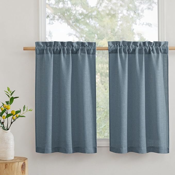 RYB HOME Bathroom Curtains Over Sink 36 inches Length, Linen Blend Semi Sheer by RYBHOME