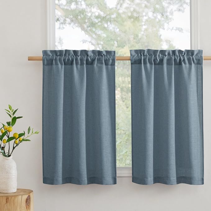 RYB HOME Kitchen Curtains, 30 inches Long Linen Rod Pocket Semi Sheer Cuartins by RYBHOME