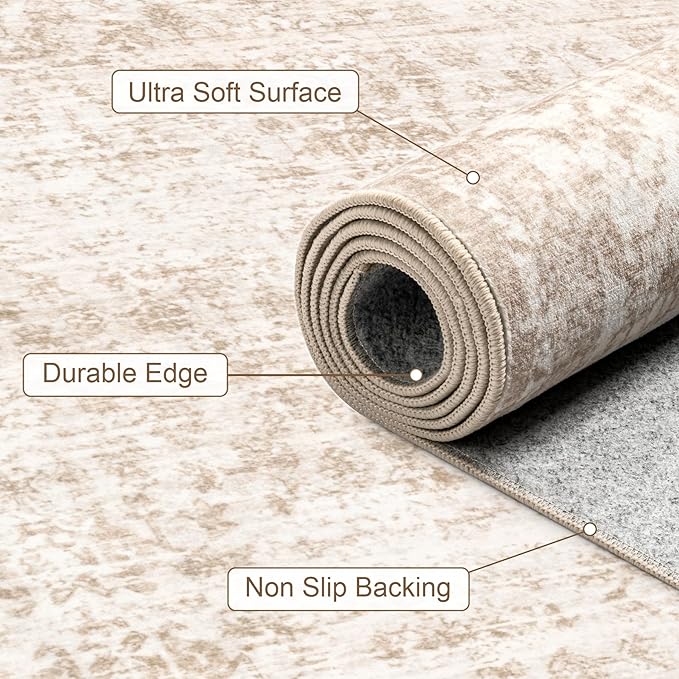 8x10 Area Rugs for Living Room: Washable Rug Soft Vintage Boho Carpet Indoor - Image 7