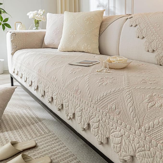 Cotton Quilted Dog Couch Cover for Sofa Farmhouse Rustic Embroidery Sectional by WelcometoXSlive