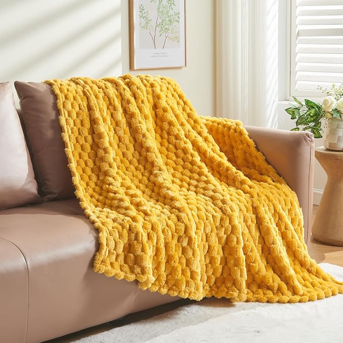 NEWCOSPLAY Super Soft Throw Blanket Mustard Yellow Premium Silky Flannel Fleece - Image 8